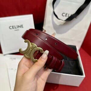 Celine Burgundy Leather Belt with Gold Buckle